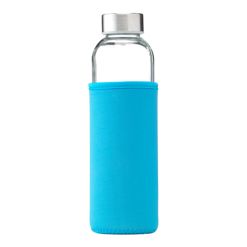 Glazen-drinkfles-met-hoes-Neopreen-500-ml-bedrukken-lichtblauw