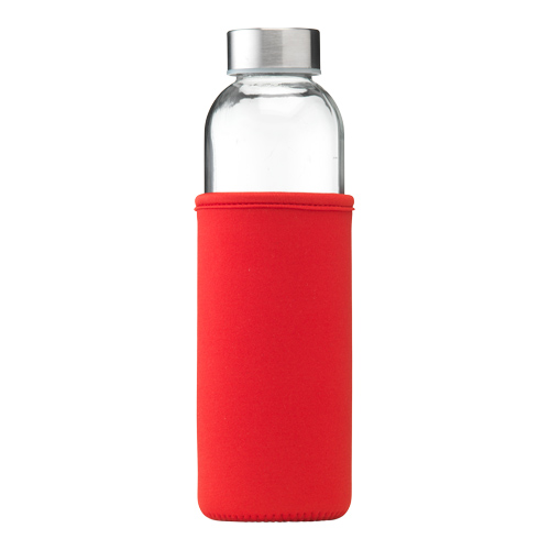 Glazen-drinkfles-met-hoes-Neopreen-500-ml-bedrukken-rood