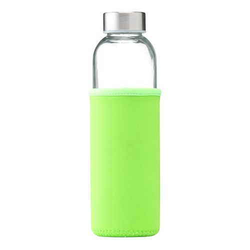 Glazen-drinkfles-met-hoes-Neopreen-500-ml-bedrukken-lichtgroen