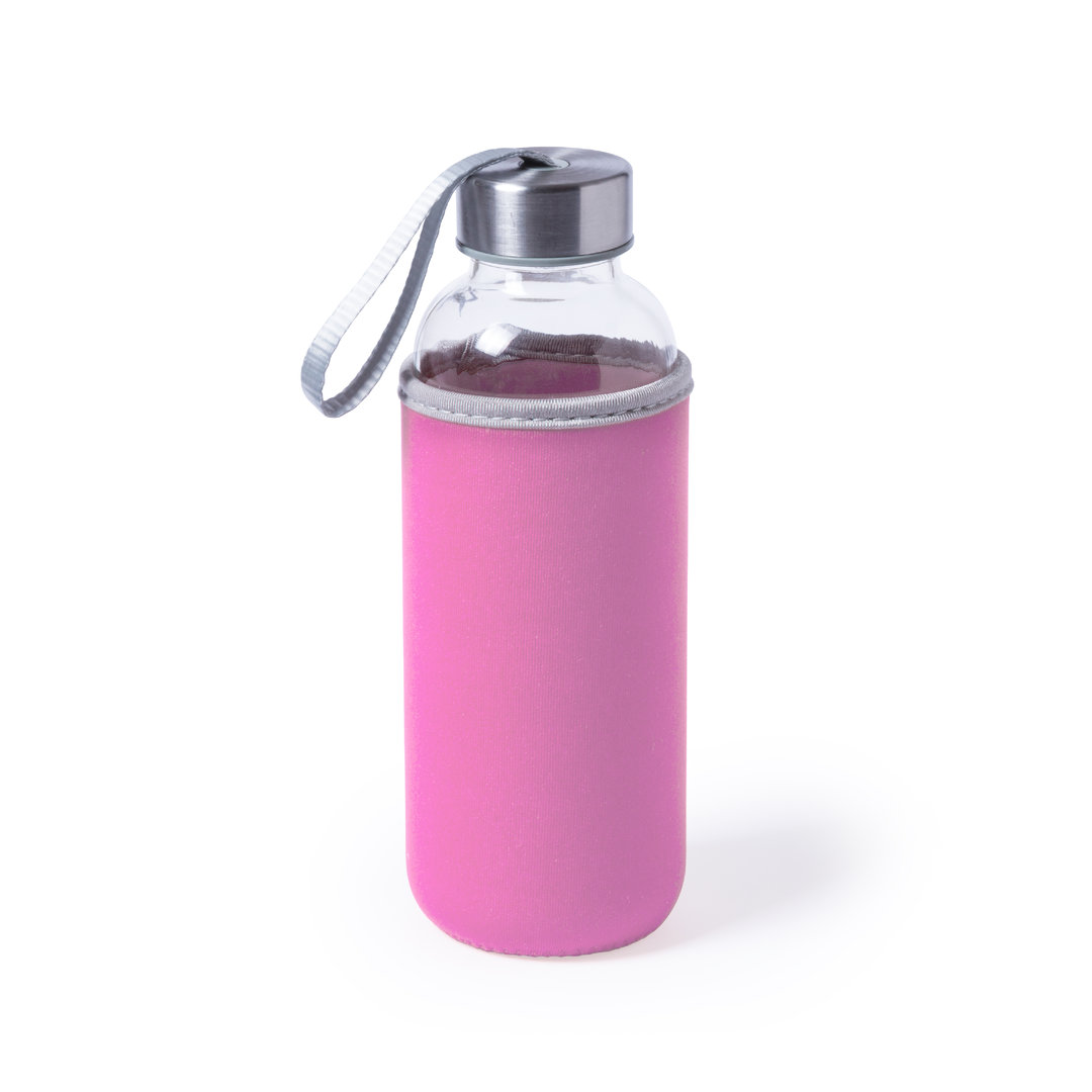 Glazen-fles-Kaspi-Met-hoes-420-ml-bedrukken-roze