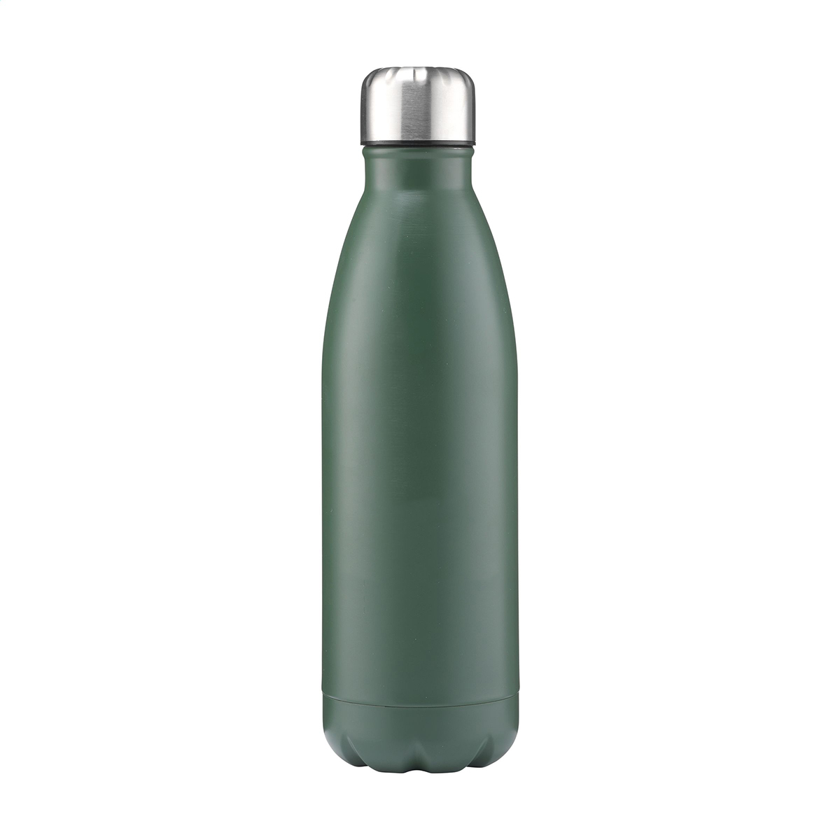 Waterfles-met-zilveren-schroefdop-Mat-RVS-750-ml-bedrukken-donkergroen