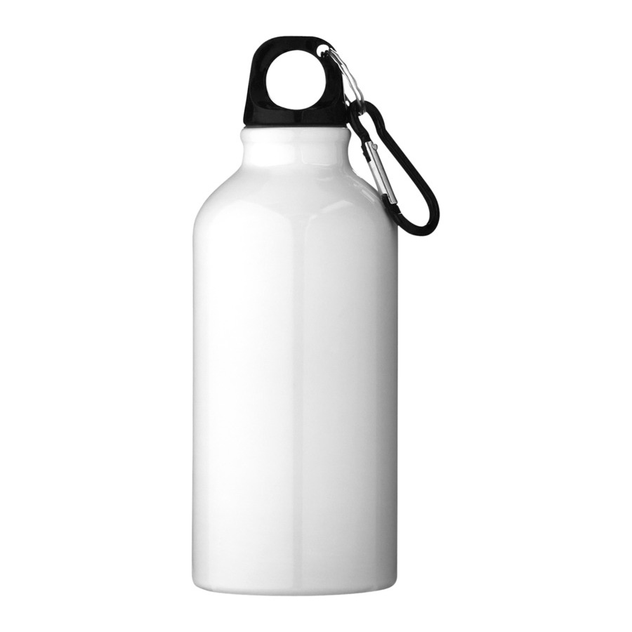 Bidon-met-karabijnhaak-Gerecycled-RVS-400-ml-bedrukken-wit