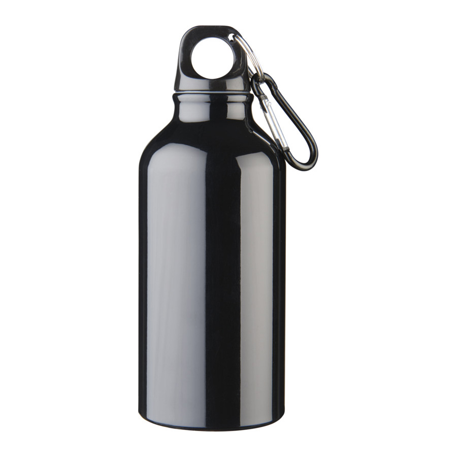 Bidon-met-karabijnhaak-Gerecycled-RVS-400-ml-bedrukken-zwart