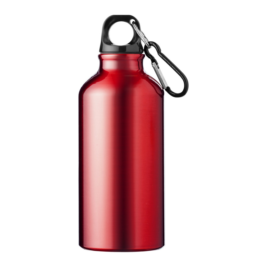 Bidon-met-karabijnhaak-Gerecycled-RVS-400-ml-bedrukken-rood