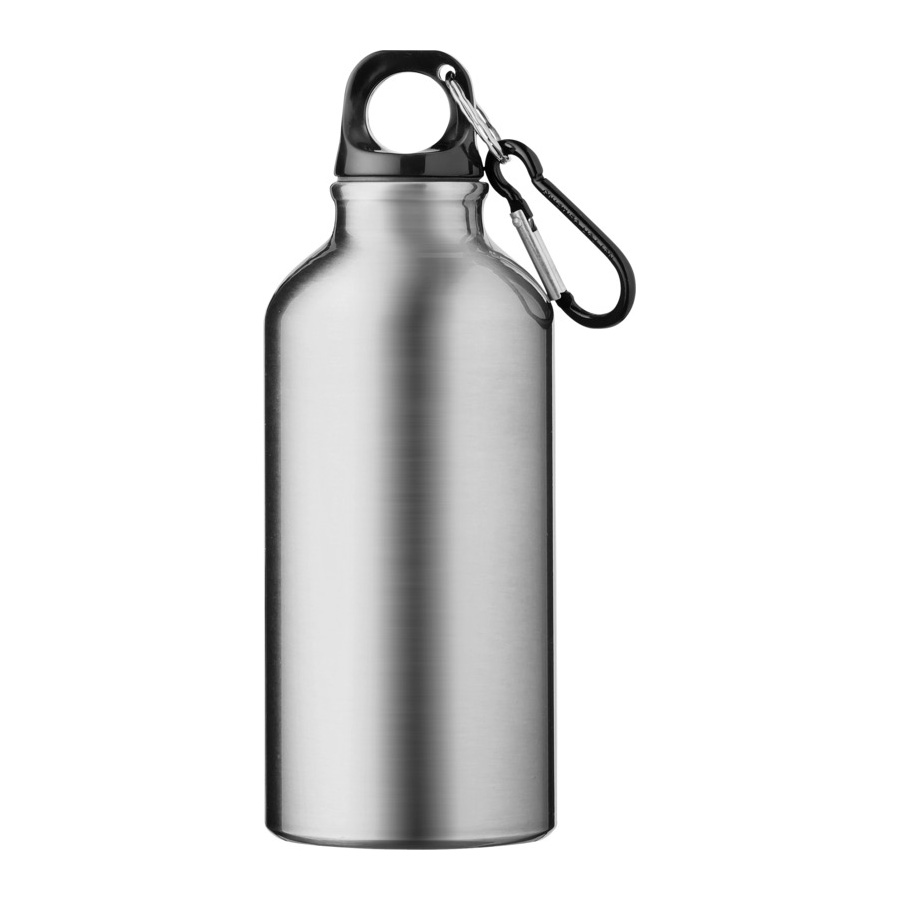 Bidon-met-karabijnhaak-Gerecycled-RVS-400-ml-bedrukken-zilver